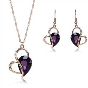 Gold & Purple Gemstone Necklace & Earrings Set
